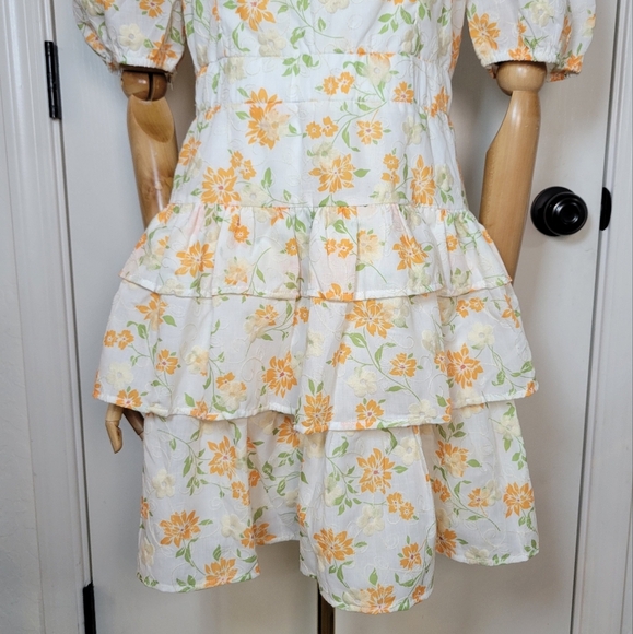 Adelyn Rae Embroidered Floral Dress M Cottagecore Ruffle Mini - Picture 2 of 12